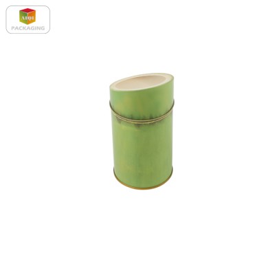 round metal tea tin can with bamboo design and plastic inner lid