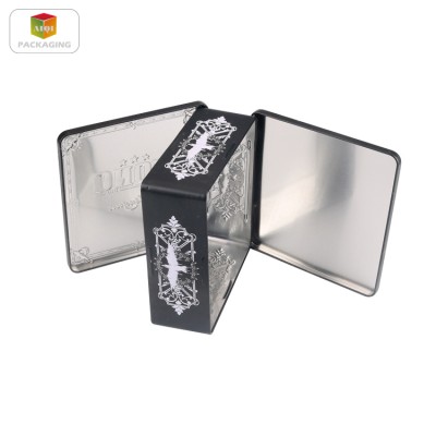 Rectangular metal two side open tin box with hinge/embossed